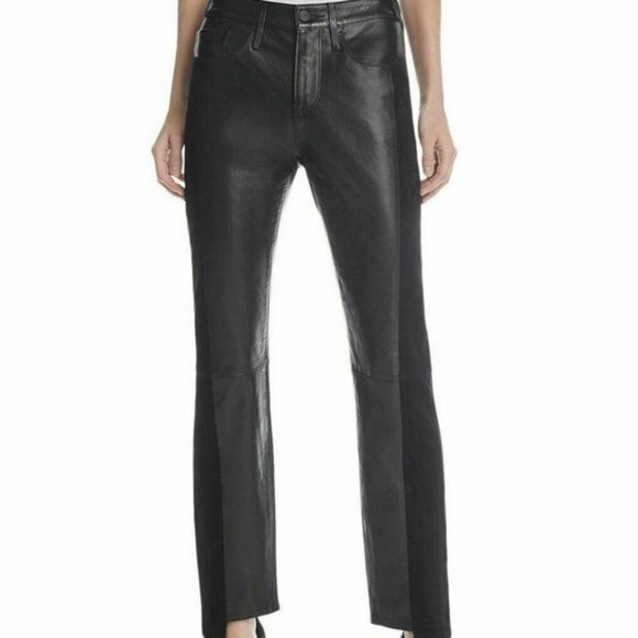 Frame Genuine Leather & Suede Noir Black Pants
